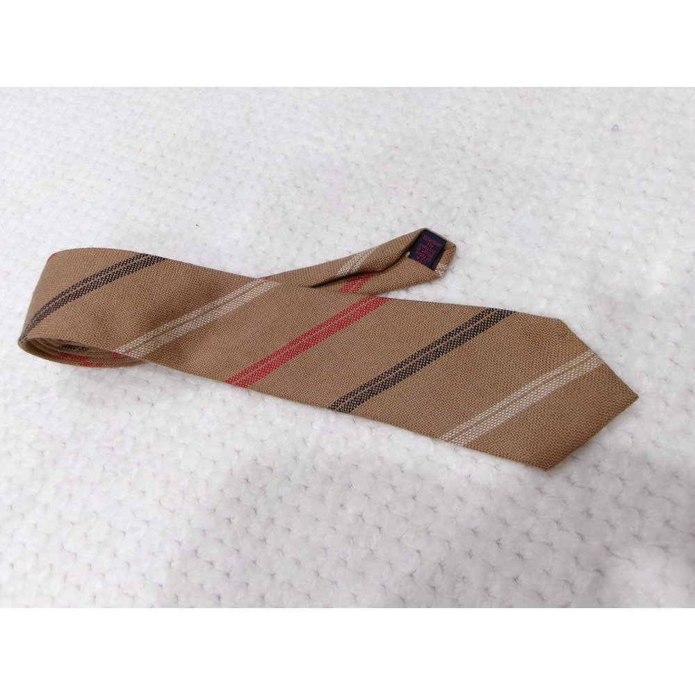 Rooster Mens 3x57‎ Necktie Tan Striped Scottish Lambswool Vintage Made in USA